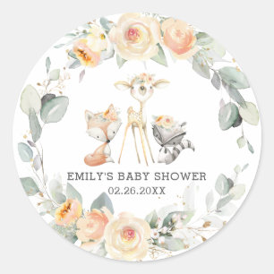 Whimsical Woodland Animals Yellow Floral Favor Ronde Sticker