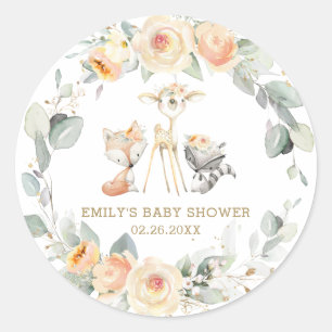 Whimsical Woodland Animals Yellow Floral Favor Ronde Sticker