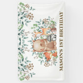 Whimsical Woodland Baby Animals Birthday Party Spandoek (Verticaal)