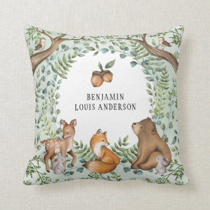 Whimsical Woodland Baby Animals Forest Greenery Kussen