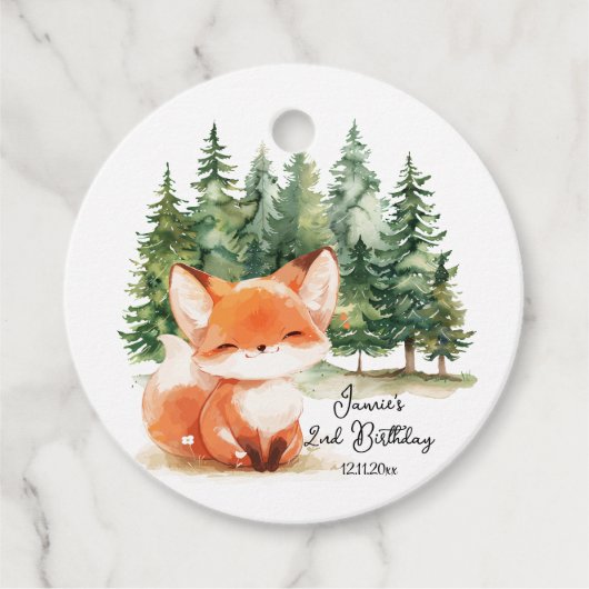 Whimsical Woodland Baby Fox 2e Verjaardag Bedankjes Labels (Voorkant)