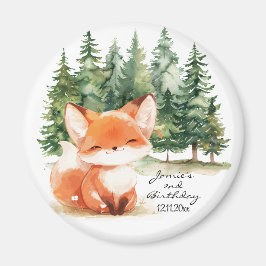 Whimsical Woodland Baby Fox 2e Verjaardag Magneet