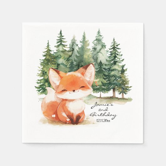 Whimsical Woodland Baby Fox 2e Verjaardag Servet (Voorkant)