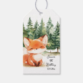Whimsical Woodland Baby Fox 4e verjaardag Cadeaulabel