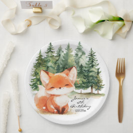 Whimsical Woodland Baby Fox 4e verjaardag Papieren Bordje