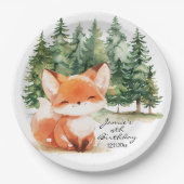 Whimsical Woodland Baby Fox 4e verjaardag Papieren Bordje (Voorkant)
