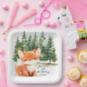 Whimsical Woodland Baby Fox 4e verjaardag Papieren Bordje (Feest)