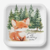 Whimsical Woodland Baby Fox 4e verjaardag Papieren Bordje (Voorkant)