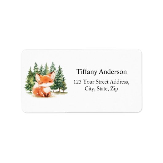 Whimsical Woodland Baby Fox Adres Etiket (Voorkant)