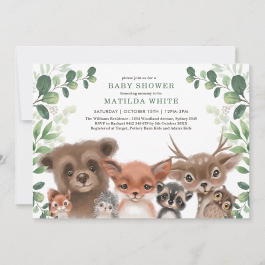 Whimsical Woodland Baby shower Forest Greenery Kaart (Voorkant)