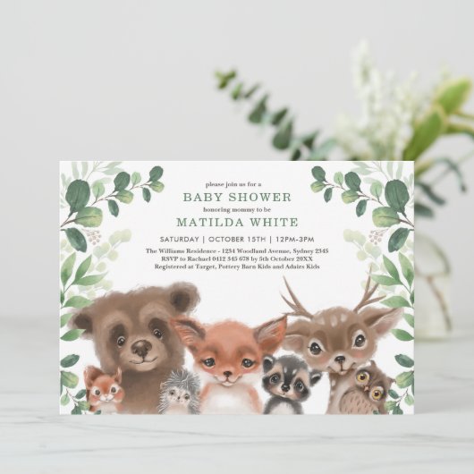 Whimsical Woodland Baby shower Forest Greenery Kaart (Staand voorkant)