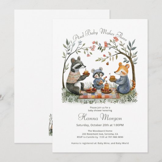 Whimsical Woodland Baby shower Kaart (Voorkant / Achterkant)