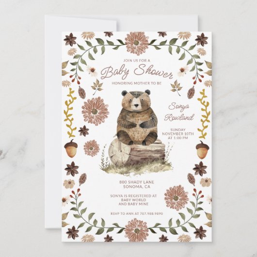 Whimsical Woodland Bear Baby Shower Kaart (Voorkant)