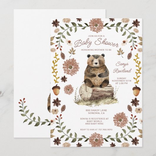 Whimsical Woodland Bear Baby Shower Kaart (Voorkant / Achterkant)