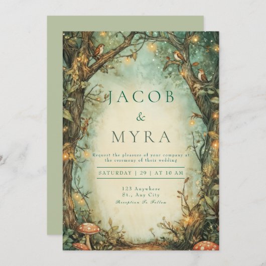 Whimsical Woodland Birds Uitnodiging voor een brui (Voorkant / Achterkant)