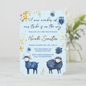 Whimsical Woodland Blue Gold Baby shower Kaart (Staand voorkant)