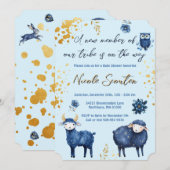 Whimsical Woodland Blue Gold Baby shower Kaart (Voorkant / Achterkant)