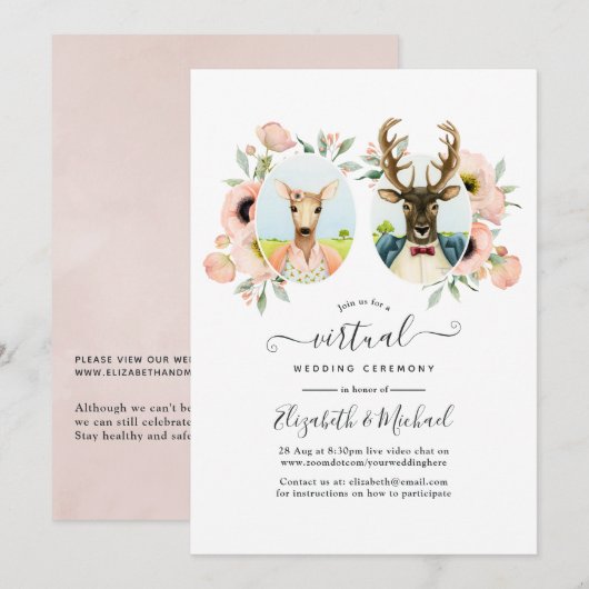 Whimsical Woodland Boseland Herten Virtueel Huweli Kaart (Voorkant / Achterkant)