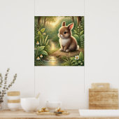 Whimsical Woodland Bunny Art – Schattige Bos Konij Poster (Keuken)