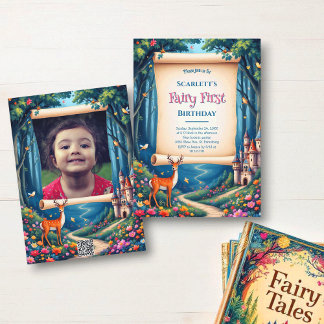 Whimsical Woodland Castle Fairy First 1st Birthday Kaart