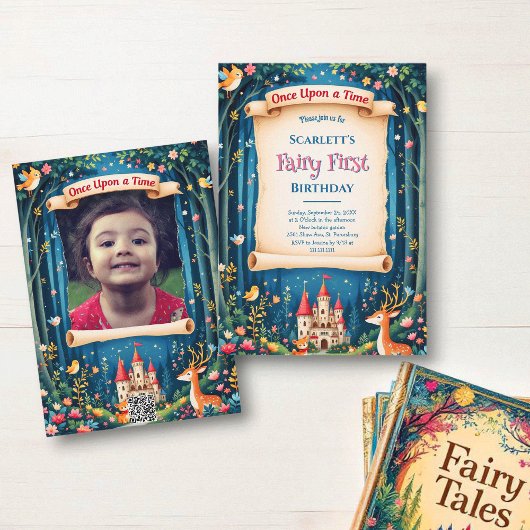 Whimsical Woodland Castle Fairy First 1st Birthday Kaart