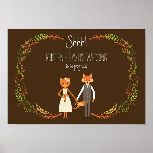 Whimsical Woodland Cat & Fox bruiloft in uitvoerin Poster (Voorkant)