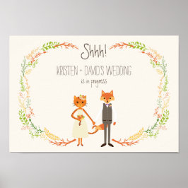 Whimsical Woodland Cat & Fox bruiloft in uitvoerin Poster