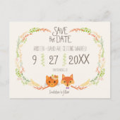 Whimsical Woodland Cat & Fox bruiloft Save the Dat Aankondigingskaart (Voorkant)