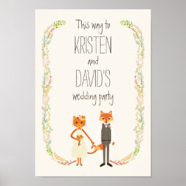 Whimsical Woodland Cat & Fox Couple Weddenschap Poster