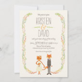 Whimsical Woodland Cat & Fox Paar Bruiloft Kaart (Voorkant)