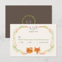 Whimsical Woodland Cat & Fox Paar Bruiloft RSVP