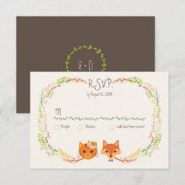 Whimsical Woodland Cat & Fox Paar Bruiloft RSVP Kaartje