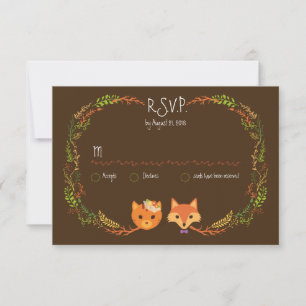 Whimsical Woodland Cat & Fox Paar Bruiloft RSVP Kaartje