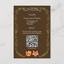 Whimsical Woodland Cat & Fox Rustic Wedding Informatiekaartje