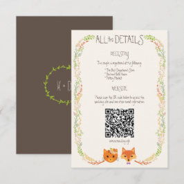Whimsical Woodland Cat & Fox Rustic Wedding Informatiekaartje