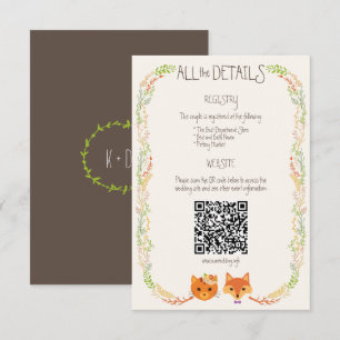 Whimsical Woodland Cat & Fox Rustic Wedding Informatiekaartje