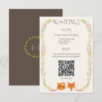 Whimsical Woodland Cat & Fox Rustic Wedding Informatiekaartje