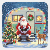 Whimsical Woodland Christmas and Retro RV Camper Vierkante Sticker (Voorkant)