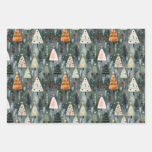 Whimsical Woodland Christmas Tree Forest Inpakpapier Vel (Voorkant 3)