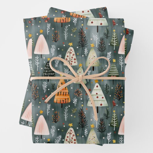Whimsical Woodland Christmas Tree Forest Inpakpapier Vel (In situ)
