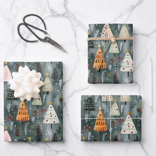 Whimsical Woodland Christmas Tree Forest Inpakpapier Vel (Voorkant)