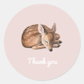 Whimsical Woodland Deer Verjaardag Roze Dank u Ronde Sticker (Voorkant)