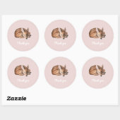 Whimsical Woodland Deer Verjaardag Roze Dank u Ronde Sticker (Vel)