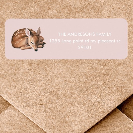 Whimsical Woodland Deer Verjaardag Roze Etiket