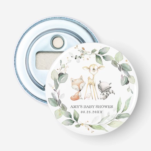 Whimsical Woodland Dieren Groen Party Favor Button Flesopener (Voorkant)