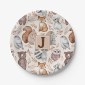 Whimsical Woodland Dieren Monogram Party Papieren Bordje (Voorkant)