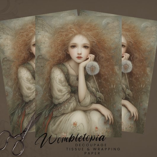 Whimsical Woodland Fairy Portrait with Dandelion Tissuepapier