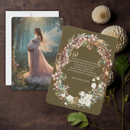 Whimsical Woodland Floral Foto Baby shower Bedankkaart