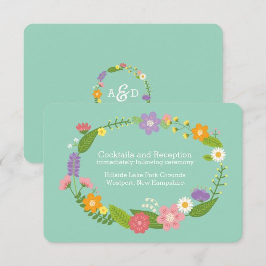 Whimsical Woodland Floral Krans Mint Insert Informatiekaartje (Voorkant / Achterkant)