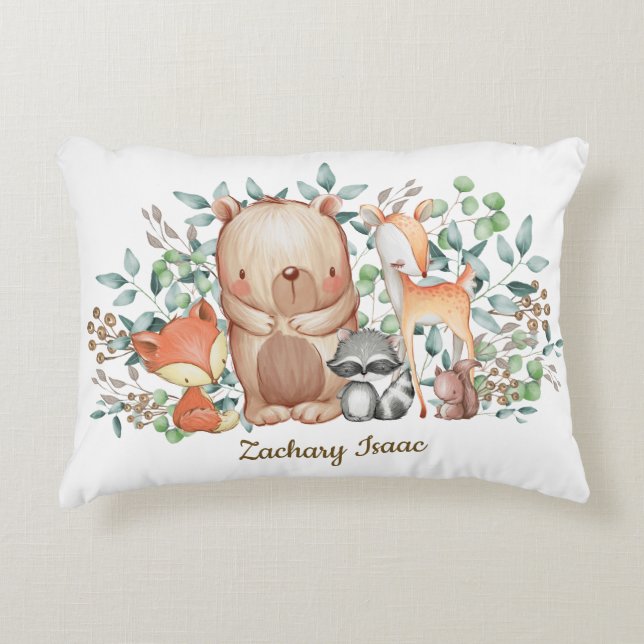 Whimsical Woodland Forest Animals Baby Boy Nursery Accent Kussen (Voorkant)